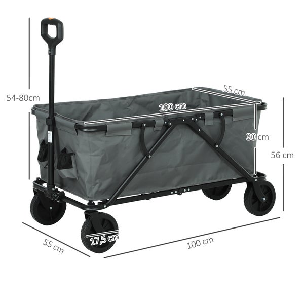 Outsunny Gartenwagen 120 kg belastbar, klappbar Transportwagen mit herausnehmbare Plane, Griff, Rädern, Lenkachse, Bollerwagen Handwagen Gartenkarre 160 Liter Gerätewagen für Haus Garten, Dunkelgrau