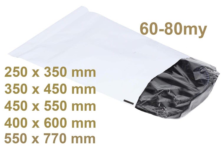 100 Weiße Plastik Versandtüten Versandbeutel Versandtaschen LDPE Coex Folien 25x35cm 35x45cm 40x60 cm 60my 55x77cm 80my (Weiss, 550 x 770mm + 60mm - 100 Stück)
