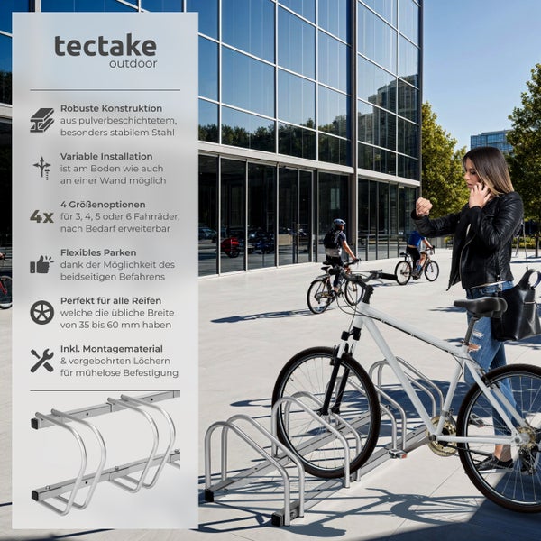 Fahrradständer tectake  von beiden Seiten befahrbar aus rostfreiem Stahl silber