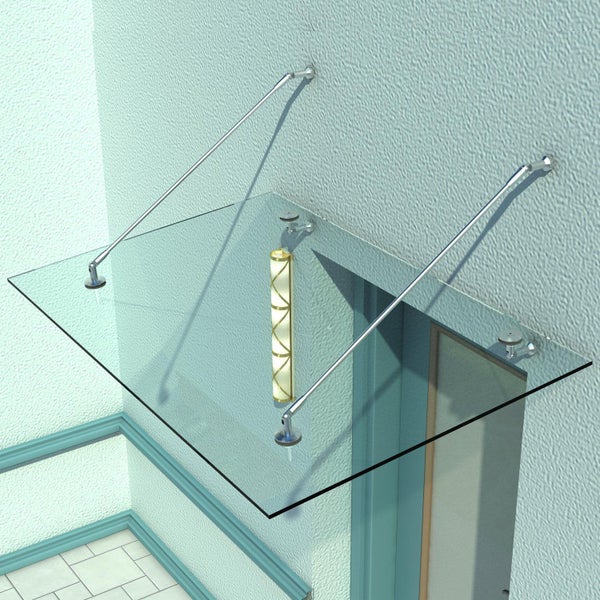 Homcom Vordach Glasvordach Türvordach Verbundsicherheitsglas ESG 304 Edelstahl Klarglas 3 Größen (150x90 cm) (M)