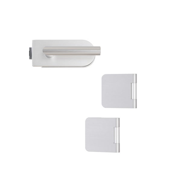 Glastürbeschlag-Set mit Türgriff und zwei Türbändern