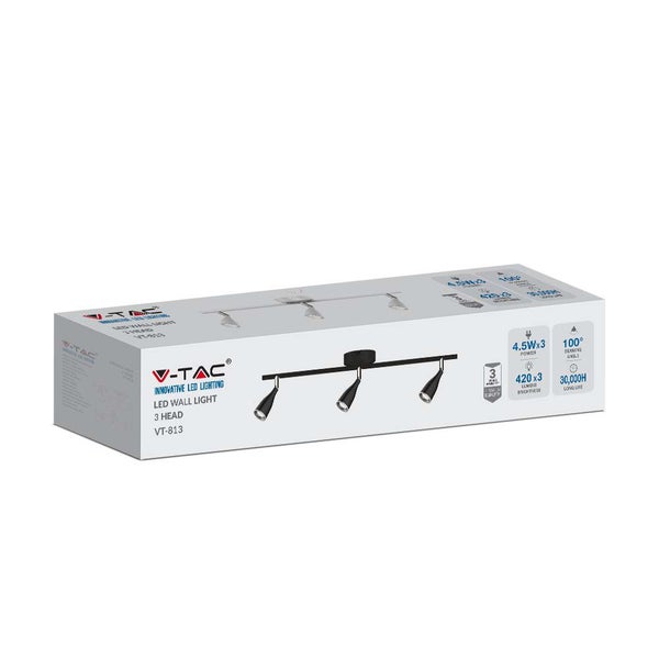 V-TAC VT-813-W-N - LED-Wandleuchten mit Dreifachkopf - IP20 - Weiß - 13.5W - 1260 Lumen - 3000K