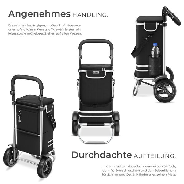 Schwarzer Einkaufstrolley mit Kühlfach und Rädern