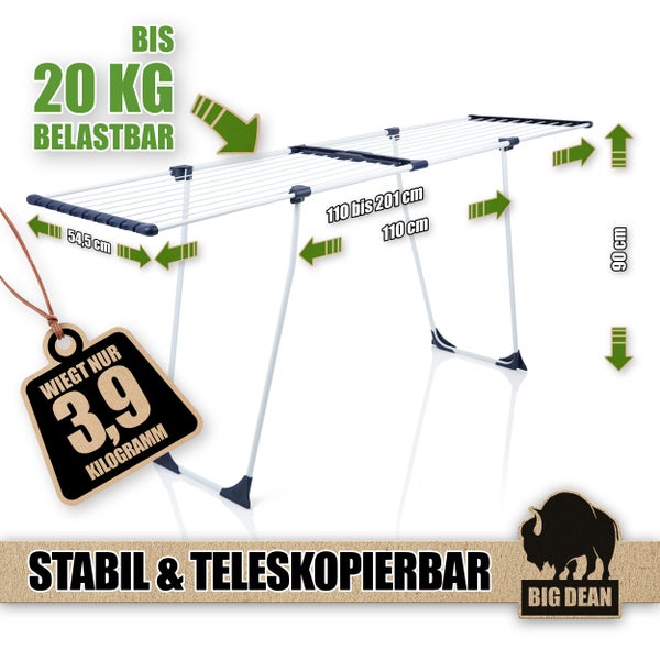 Wäscheständer mit teleskopierbaren Stangen, belastbar bis 20 Kilogramm