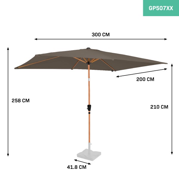 VONROC Premium Sonnenschirm Balkon - Neigbar, Rechteckig, 200X300CM - Sonnenschutz für Terrasse & Garten - Sonnenschirm groß inklusive Schutzhülle - Rapallo Taupe Holz