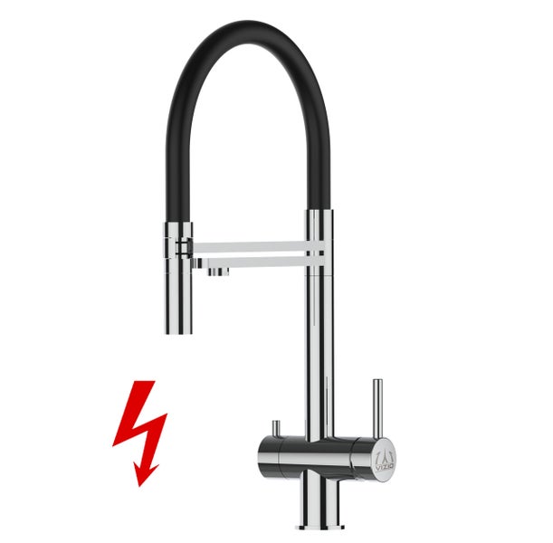 NIEDERDRUCK 3 Wege Wasserhahn Küchenarmatur, Edelstahl Massiv mit 360° schwenkbarem Auslauf, abnehmbare 2 strahl Handbrause, Hochglanz / Schwarz