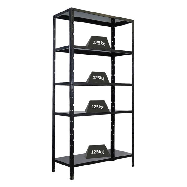 Schwerlastregal mit fünf Ablageflächen und einer Traglast von 125 Kilogramm pro Regalboden