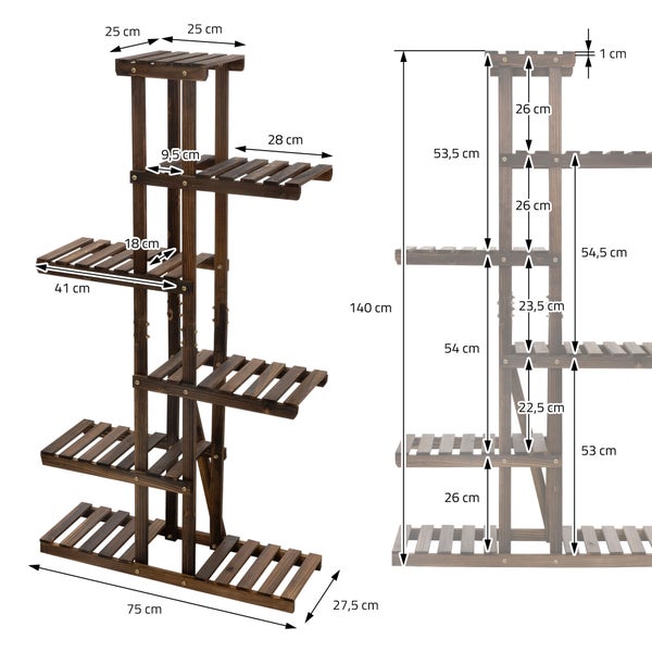 ML-Design Blumenregal aus Holz, 75x27,5x140 cm, Pflanzenregal 6 Ebenen, Blumentreppe 6 Etagen, Pflanzentreppe, Pflanzenständer, Gartenregal Draußen, Blumenständer für Balkon Wohzimmer Garten Outdoor