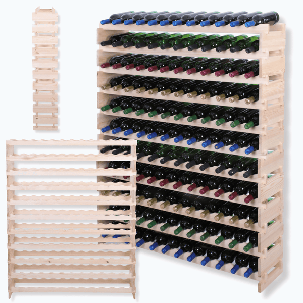 Weinregal VINOTECA FLEX PRO HxBxT 149x123x28cm 132 Flaschen auf 11 Ebenen Massives Kiefernholz Natur unbehandelt