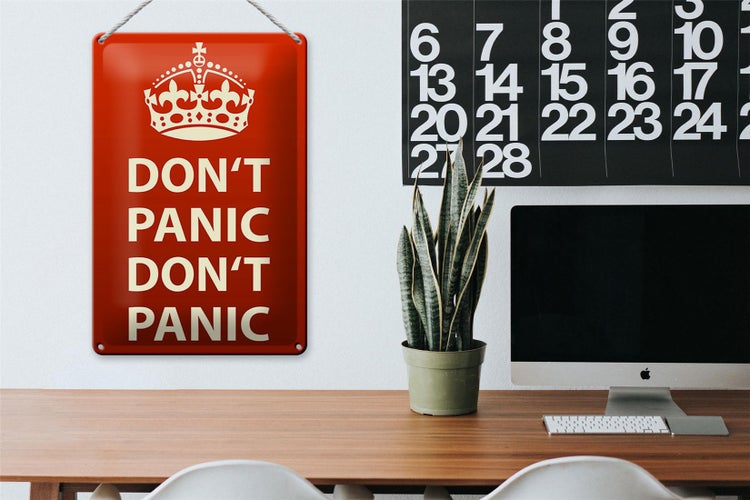 Blechschild Spruch 20x30cm don´t Panic keine Panik Krone