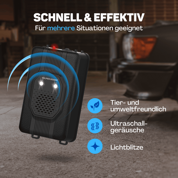 Vulpes Goods Marderabwehr  – Schädlingsabwehr – Multifunktionsset für Innen – Batteriebetrieben - 12V & Autobatterie