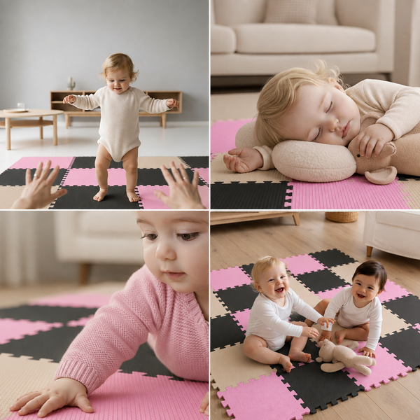 Spielmatte für Babys und Kleinkinder als Bodenbelag aus Schaumstoff in verschiedenen Farben und mit Stecksystem für das Kinderzimmer.