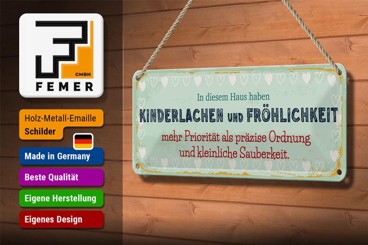 Blechschild Spruch 27x10 cm Kinderlachen und Fröhlichkeit Dekoration