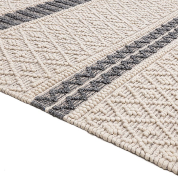 Handgewebter moderner Wollteppich im Macrame Style Beige 70x140 cm