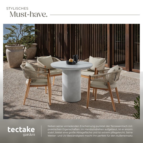 Runder Gartentisch tectake Talmi inkl. Bodenschoner, 86,5 x 75,5 cm minimalistisches Design betongrau