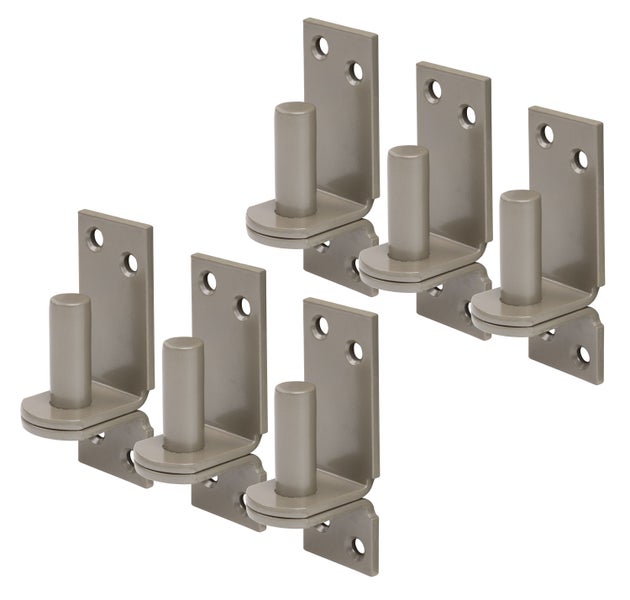 Set aus fünf Metall Torbändern mit Anschraubplatte und Bolzen zur Montage von Toren