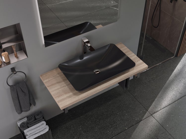Aqua Bagno Leon Aufsatzwaschbecken – 60 cm – Keramik – Schwarz Matt – KB.AN.LEON.001