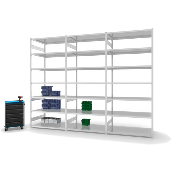 PROREGAL Fachbodenregal Stecksystem T-Profil Light-Duty Grundregal HxBxT 300 x 130 x 80 cm 7 Ebenen Fachlast 190 kg Beidseitig Nutzbar Lichtgrau