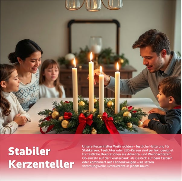 Familie am Tisch mit Adventskranz und Kerzen