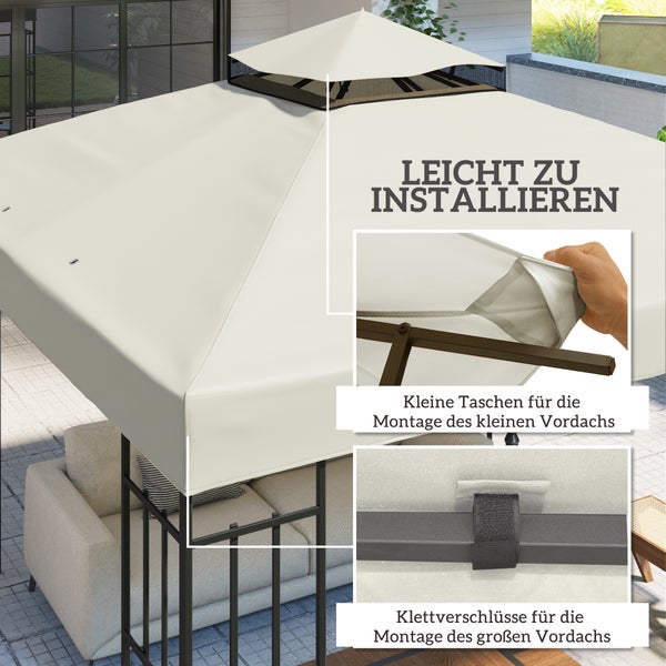 Outsunny Ersatzdach für Pavillon 3 x 3 m, wasserabweisend Pavillondach, Doppeldach Ersatzbezug für Gartenpavillon, Ersatzteile aus Oxford-Stoff, 370 g/m², Hellgrau