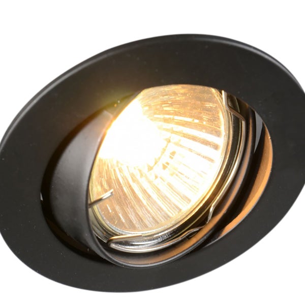 Einbaustrahler rund schwenkbar schwarz mit eingeschalteter Lichtquelle