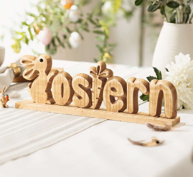 FRANK FLECHTWAREN | Schriftzug Ostern, HOLZ, KUNSTSTOFF, 40 x 4,8 x 12,5 cm