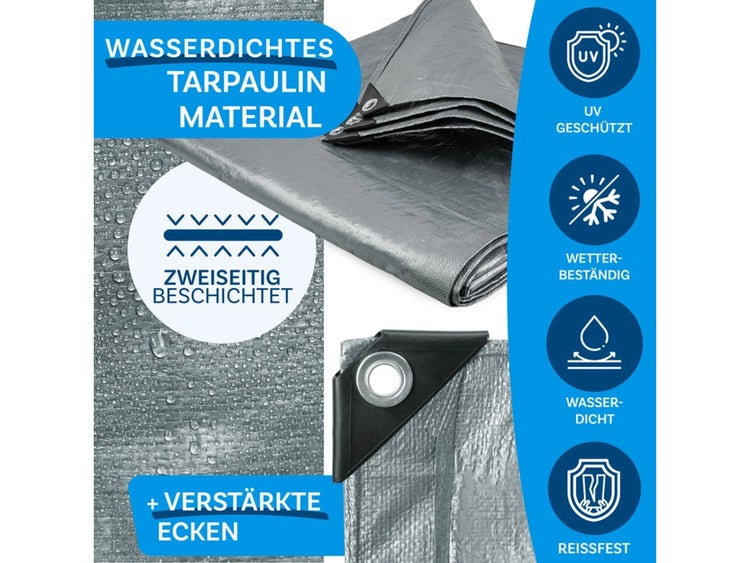 FLOORDIREKT Abdeckplane - Wasserdichte Plane - mit Ösen - Schutzplane - 240 g/m² - 6 x 10 m - Silber
