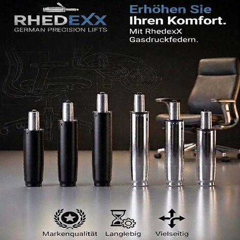RhedexX Gasdruckfedern für Bürostühle in verschiedenen Ausführungen mit Markenzeichen für Qualität Langlebigkeit und Vielseitigkeit