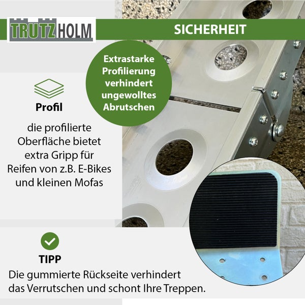 Detailansicht einer Rampe mit rutschfester Oberfläche für sicheren Halt von Reifen