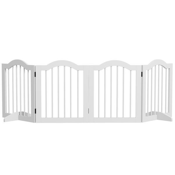 PawHut Absperrgitter Hund 4-teilig, 203,5 x 61 cm Faltbar Hundegitter mit Tür, Türschutzgitter mit 2 Stützfüßen, Freistehend Treppengitter für Küche, Flur, Weiß