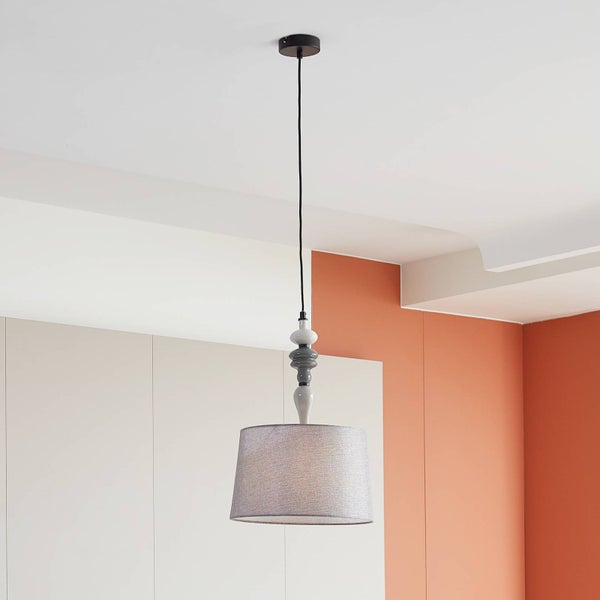Lindby Pendelleuchte Haldorin (Landhaus, Vintage Rustikal) (1 flammig E27) - Textil Hängeleuchte Esstischlampe Hängelampe Wohnzimmerleuchte
