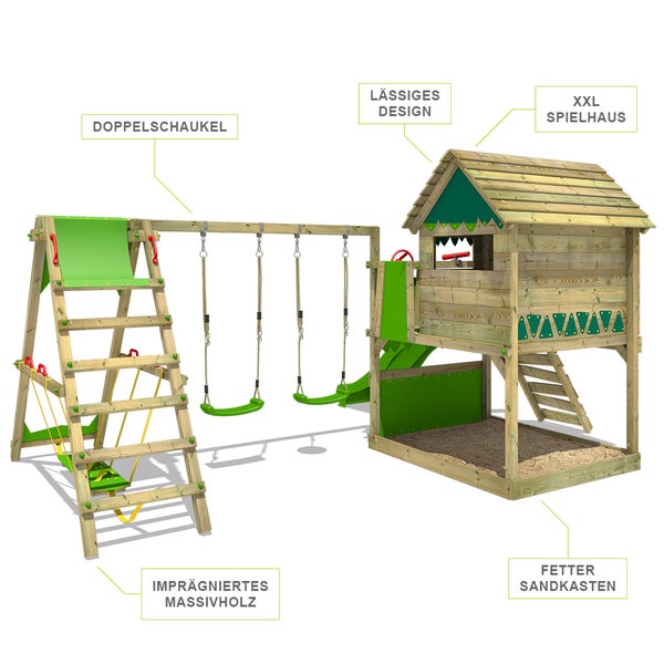 Fatmoose Spielturm Klettergerüst TikaTaka mit Surfanbau - apfelgrün