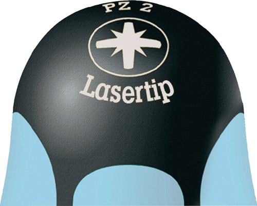 Detailansicht Schraubendrehergriff mit Kennzeichnung PZ 2 und Laser Tip