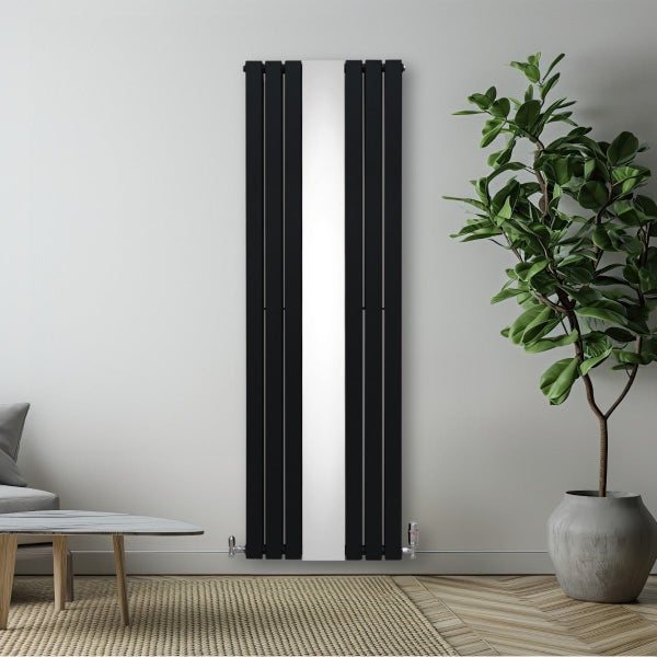 Heizkörper mit Spiegel & Chrom Thermostatventile - 1800mm x 565mm – Schwarz