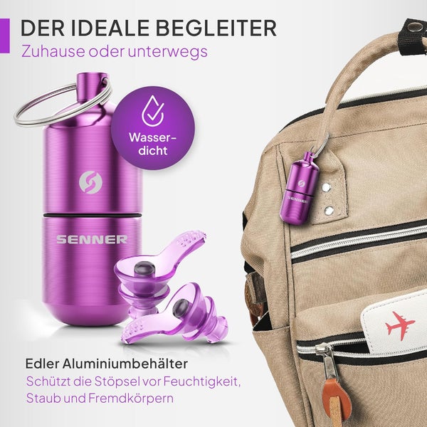 Senner ® DreamPro - Ohrstöpsel für ruhigen Schlaf - Gehörschutz ideal in lauten Umgebungen und für Seitenschläfer – Anti Schnarch Ear Plugs - Hypoallergen, mit 2 Größen, Alubehälter