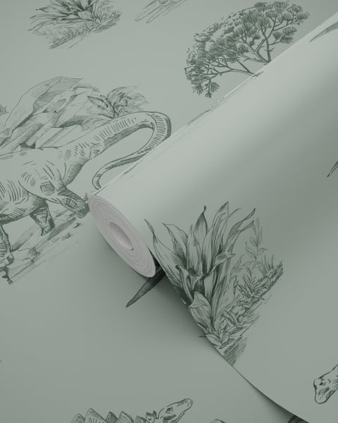Tapetenrolle mit Dinosaurier- und Pflanzenzeichnung
