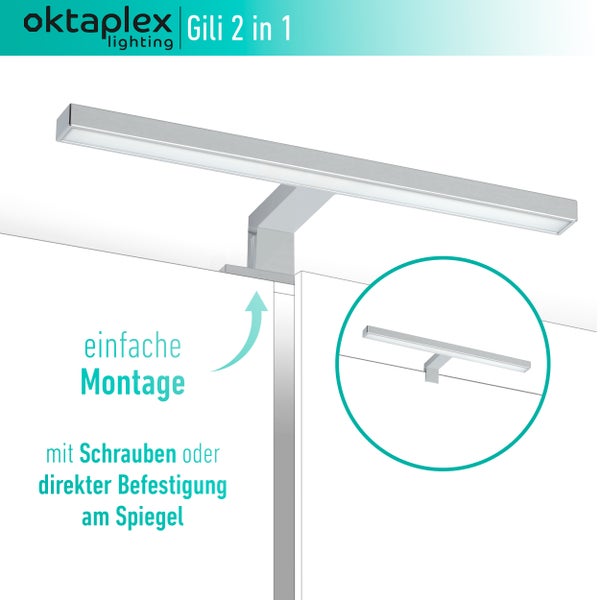 LED Spiegellampe 30cm 2in1 Montage 6500K Kaltweiß 5W 350lm Chrom Bad Spiegelleuchte