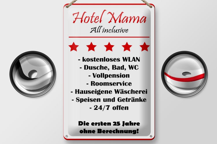 Blechschild Spruch 20x30cm Hotel Mama weiß-rotes