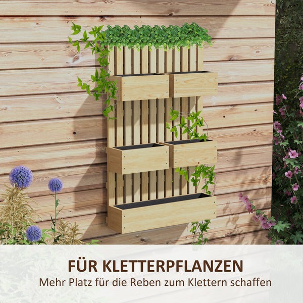 Outsunny Hochbeet Holz, verstellbar Pflanzbeet mit Rankgitter Frühbeet Gartenbeet Blumenkasten Pflanzkasten 60x16x100cm für Garten Balkon, Gartenspalier für Blumen, Kletterpflanzen, Gemüse Kräuter