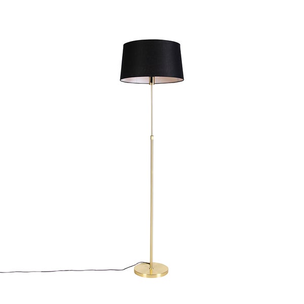 QAZQA - Modern Stehleuchte I Stehlampe I Standleuchte I Lampe I Leuchte Gold I Messing I messing mit Lampenschirm Leinen schwarz 45 cm - Parte I Wohnzimmer I Schlafzimmer - Stahl Rund I Länglich I Zyl