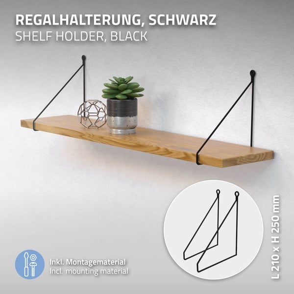 ML-Design 2 Stück Regalhalterung 200mm Schwarz, Metall, Dreieckige Regalhalterungen, Schwebe Regalwinkel, Draht Wandhalterung, Regalträger für Wandmontage, Wandregal Wandkonsole Hängeregal Regalstütze