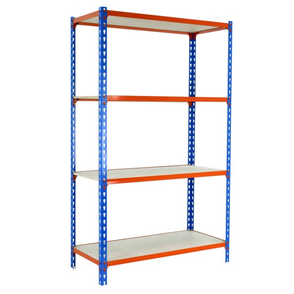 PROREGAL Schwerlastregal Mid Muli HxBxT 150 x 100 x 50 cm 4 Fachböden Fachlast 150 kg Blau-Orange