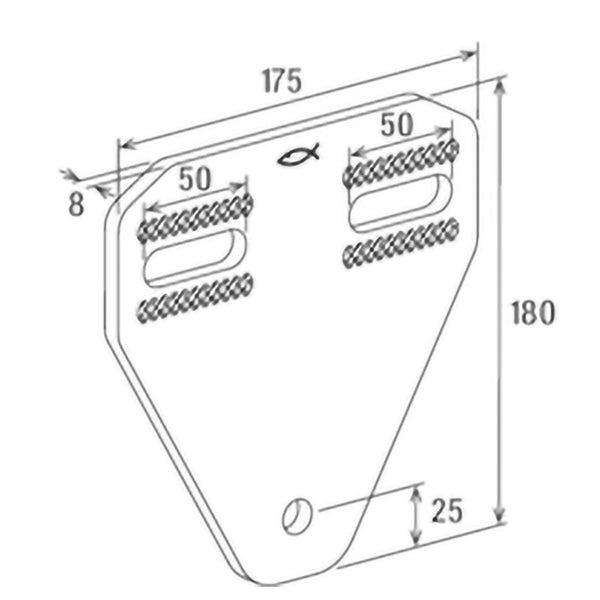 Technische Zeichnung eines Befestigungswinkels mit Maßangaben
