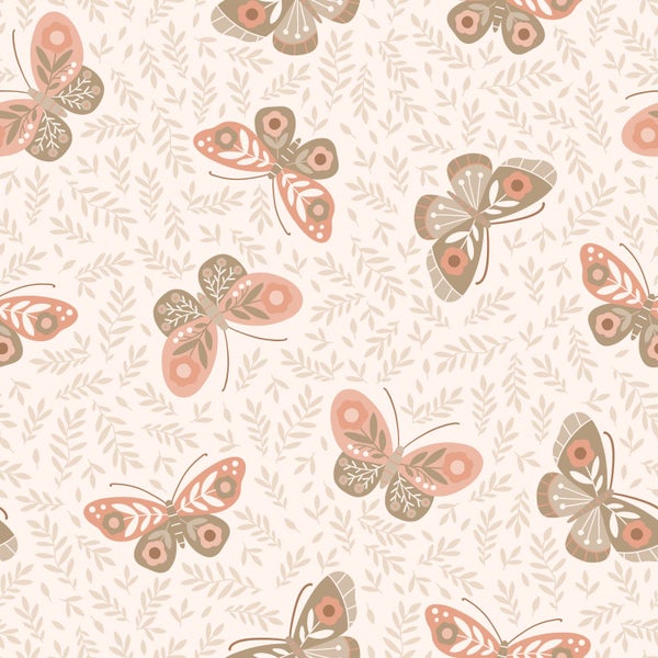 Nahtloses Muster mit stilisierten Schmetterlingen und Blättern