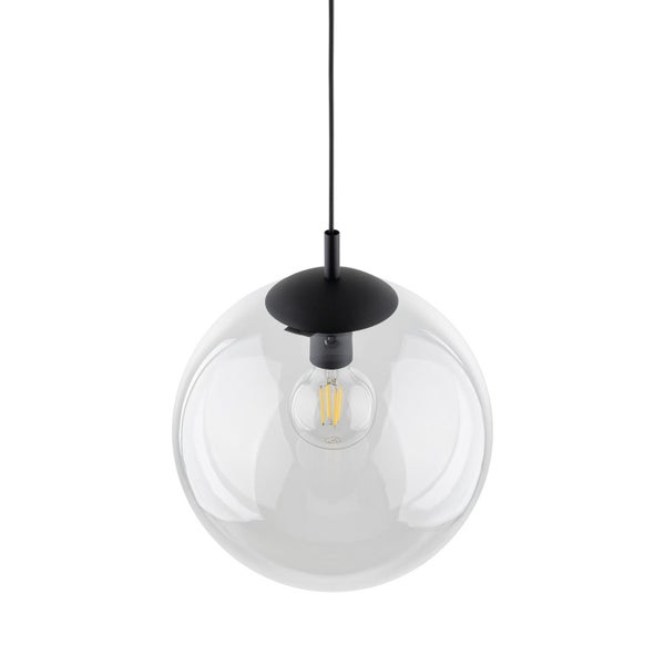 Hängeleuchte mit klarer Glaskugel und schwarzer Aufhängung