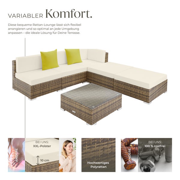 Rattan Lounge tectake Paris mit Sicherheitsglasplatte mit Aluminiumgestell natur