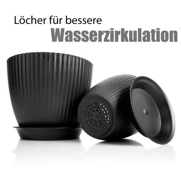 BigDean 8er Set Blumentopf in 8 verschiedenen Größen mit passenden Untersetzer Anthrazit – hochwertiger & wetterfester Pflanztopf – perfekt für Innen- & Außenbereich geeignet