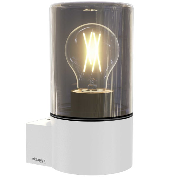 Puno Aluminium Wandleuchte außen IP44 E27 Fassung Rauchglas weiß Außenlampe Außenbeleuchtung 230V Wandlampe für Terrasse Balkon