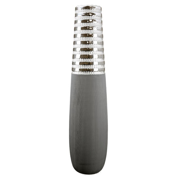 Vase GILDE Vasen Höhe 50cm Breite 15cm grau, silberfarben Keramik