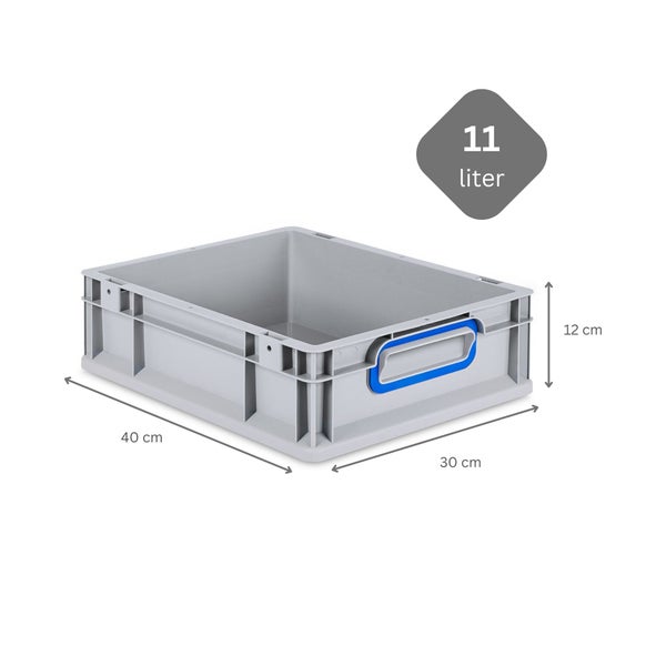 PROREGAL Spar Set 10x Eurobox Nextgen Color HxBxT 12 x 30 x 40 cm 11 Liter Griffe Blau Geschlossen Glatter Boden Eurobehälter Transportbox
